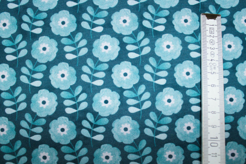 Preview: Baumwolle Emilie  Blumen petrol (10 cm)